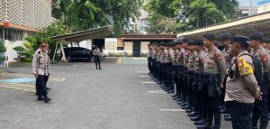 Apel Pengamanan Aksi Unjuk Rasa di Halaman Kantor Bawaslu R.I di Pimpin Kanit Binmas AKP Irawan Junaedi